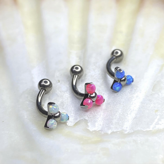 TRINITY White/Pink/Blue Opal Top Medical grade ASTM:F-136 titanium Curved Barbell 1.2x8/10mm internal thread for Rook Daith Anti-tragus Snug