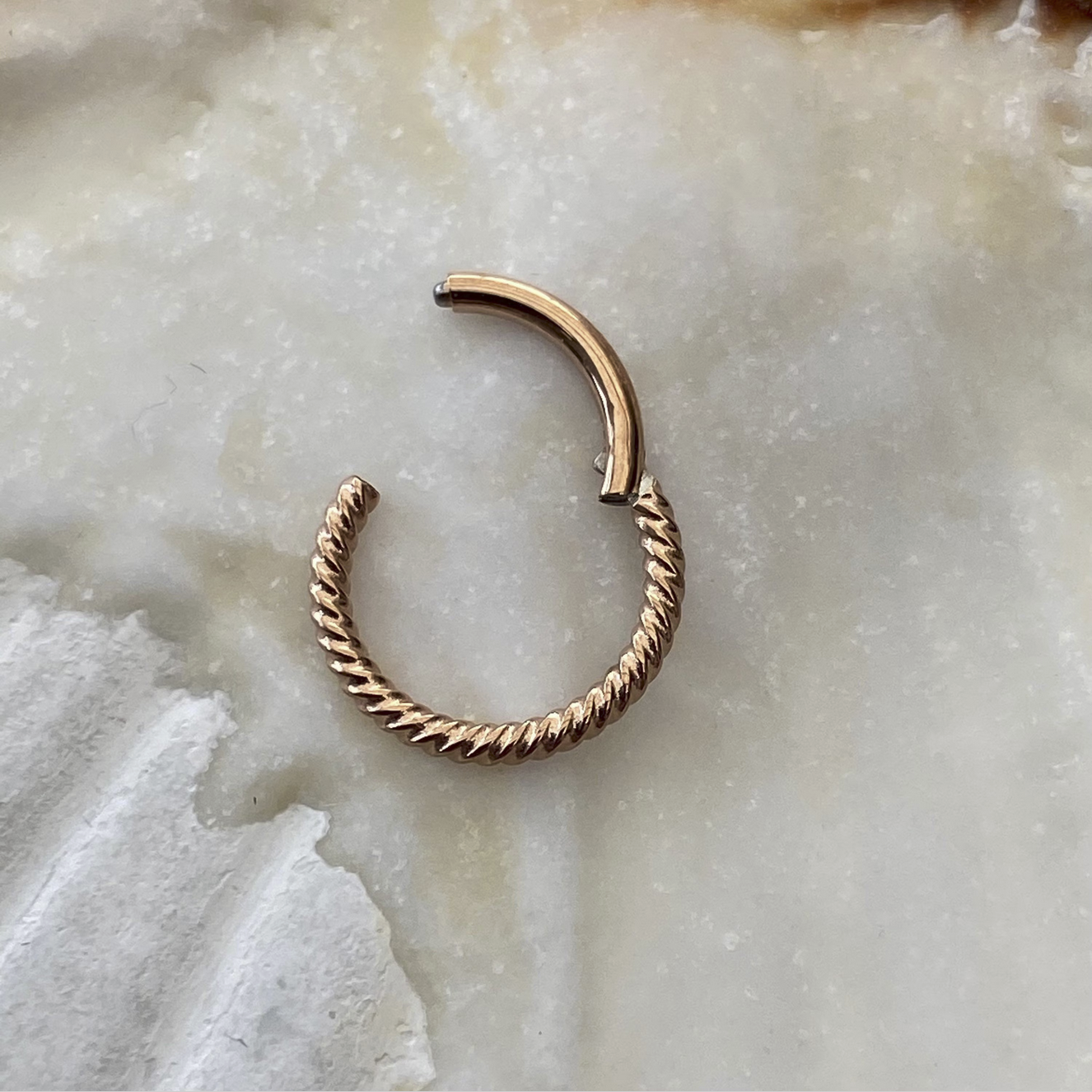 PVD Rose Gold Twisted Rope 316L Surgical Steel Hinged Ring Clicker Ring Cartilage Tragus Helix Daith Earrings size: 1.2 x 6/8/10mm