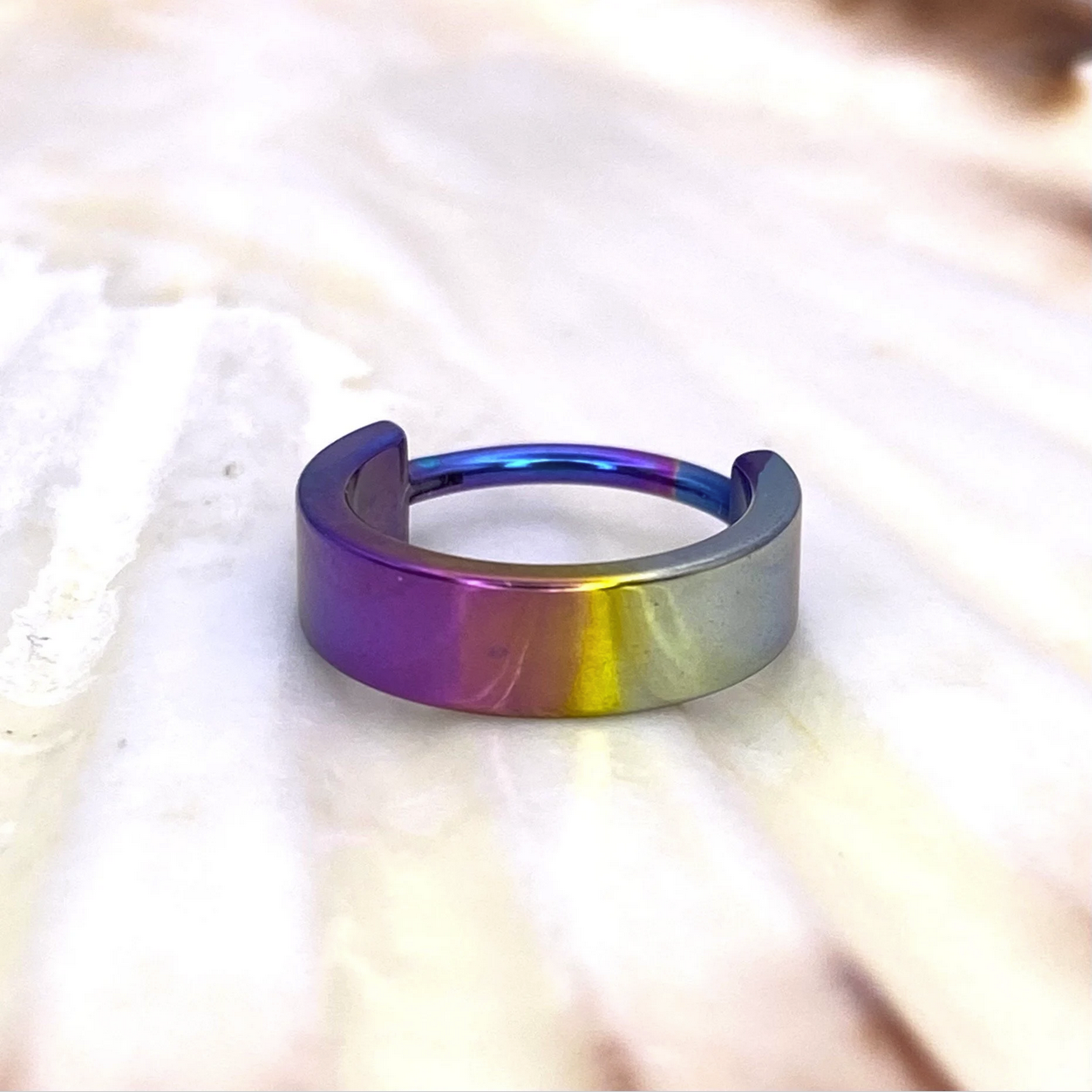 Rainbow Colour Anodized 4mm Wide Band Conch Hoop or Lobe Earring Implant Grade Titanium Clicker Size: 1.2mm x 11mm x4mm