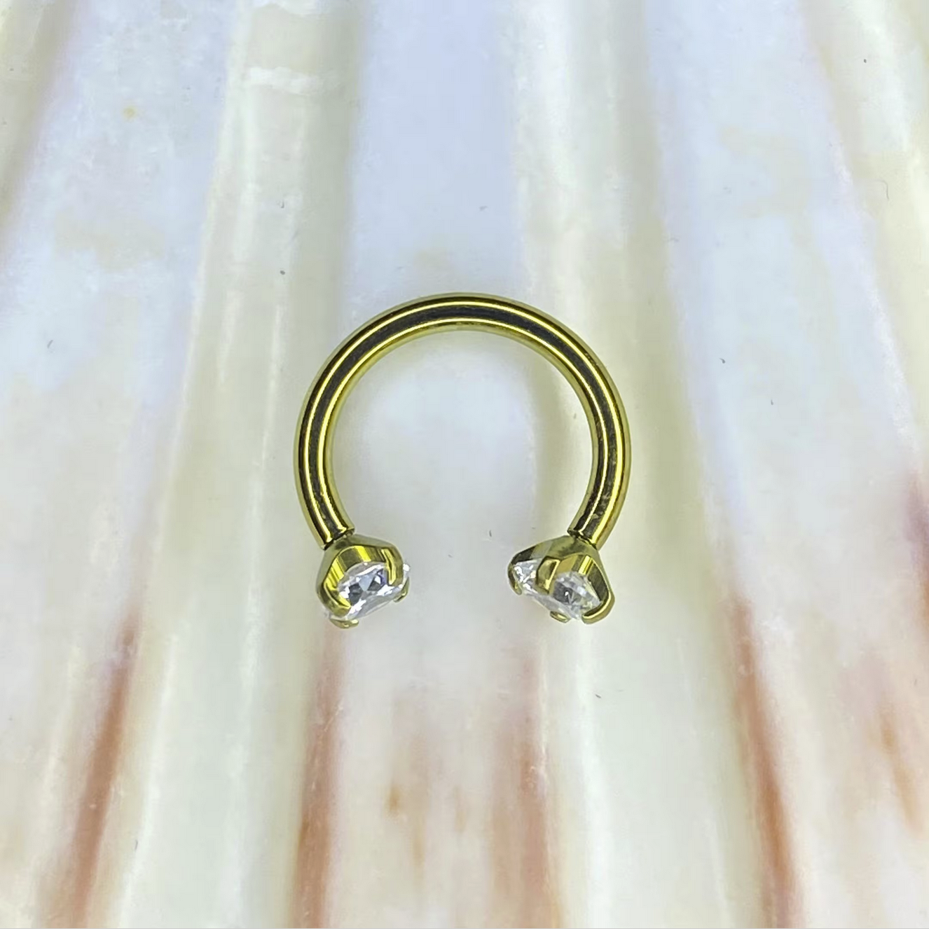 GOLD Anodized Clear Claw Set Gem Medical grade ASTM:F-136 titanium Circular Barbell 1.2x8mm, 3mm gem x 2 internal thread Septum Cartilage