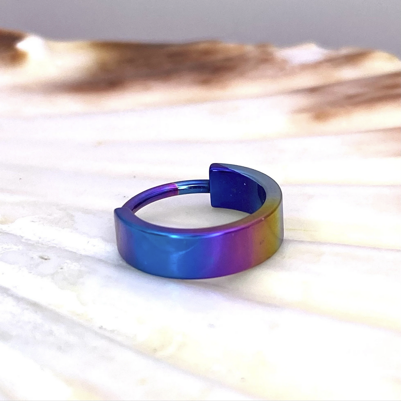 Rainbow Colour Anodized 4mm Wide Band Conch Hoop or Lobe Earring Implant Grade Titanium Clicker Size: 1.2mm x 11mm x4mm