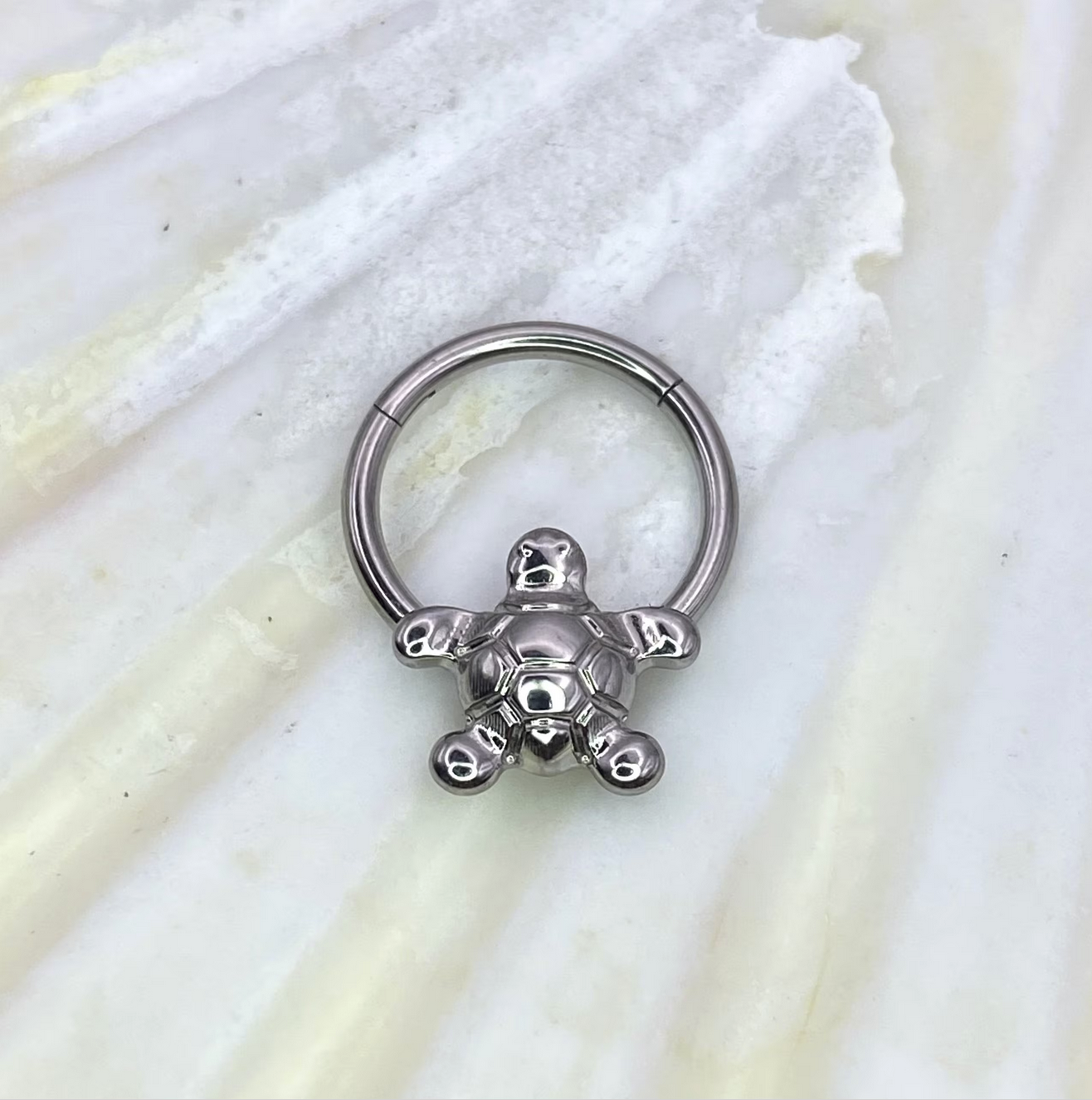 TURTLE Forward Facing Titanium Clicker Hoop Earring Daith Hoop, Cartilage earring, 1.2 x 10mm