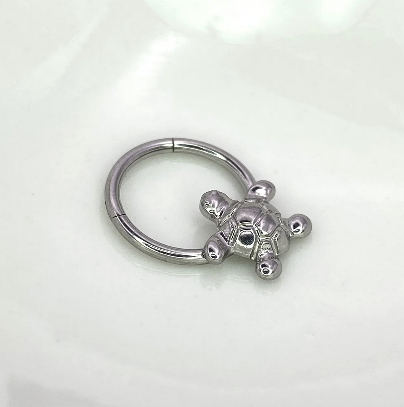 TURTLE Forward Facing Titanium Clicker Hoop Earring Daith Hoop, Cartilage earring, 1.2 x 10mm