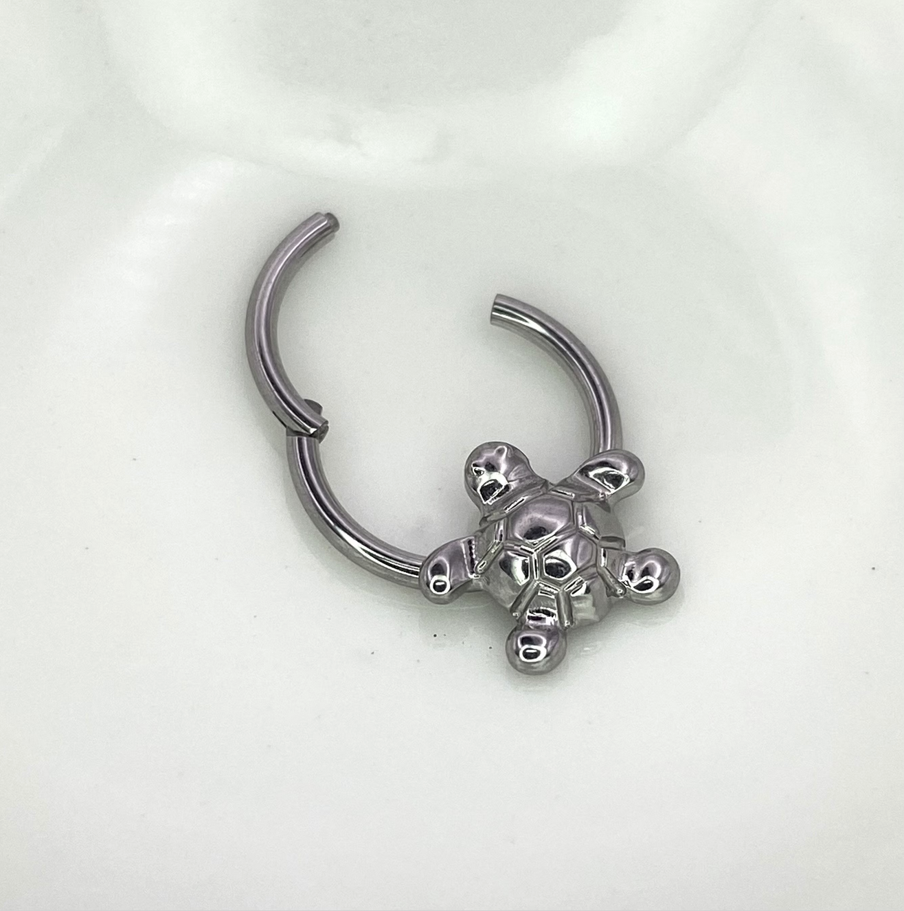 TURTLE Forward Facing Titanium Clicker Hoop Earring Daith Hoop, Cartilage earring, 1.2 x 10mm