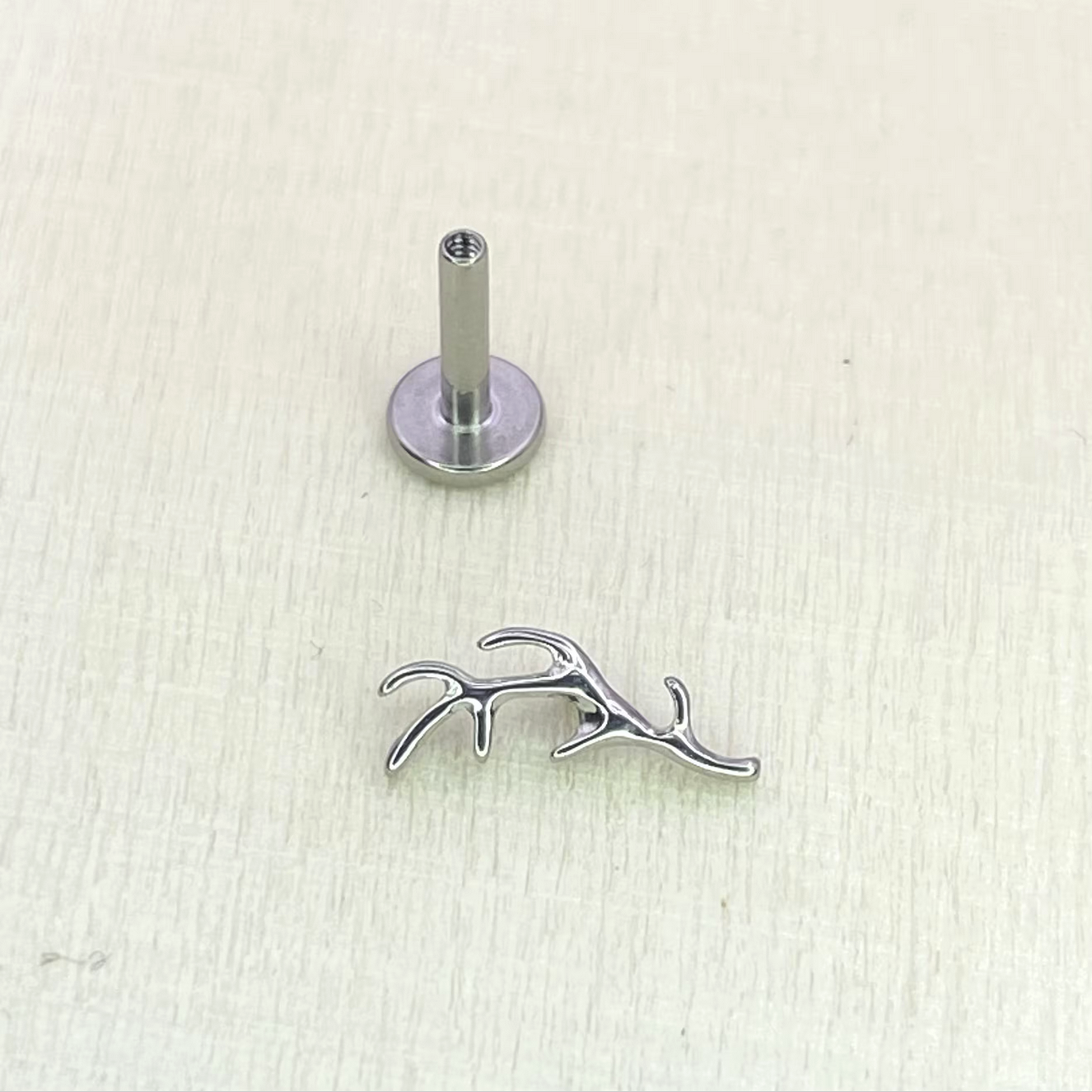 Tiny ANTLER Internal Thread Top Medical grade titanium ASTM F136 Labret Stud Lobe Helix Flat Tragus piercing jewellery  size:1.2 x 6/8/10mm
