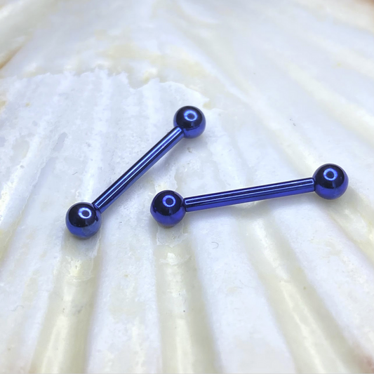 Dark Blue ANODIZED Medical grade ASTM:F-136 titanium Barbell 1.6x14mm 4mm plain ball internal thread nipple piercing jewellery