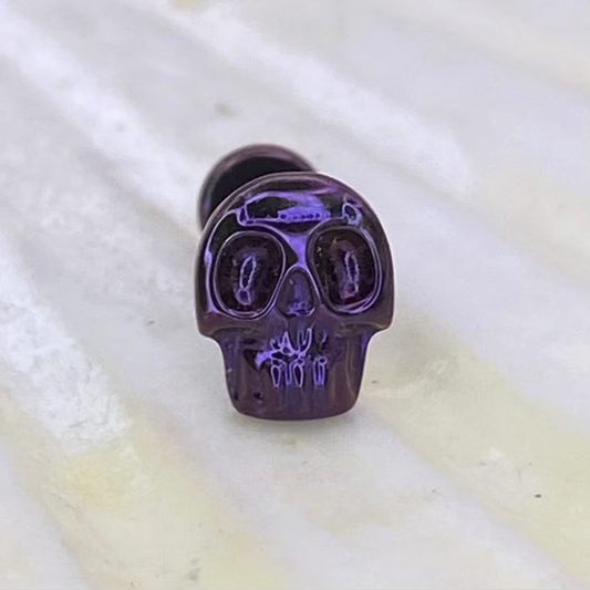DARK PURPLE Anodized Skull Disc Top ASTM F-136 Medical Grade Titanium Labret 1.2x8mm Internal Thread Conch Helix Tragus Lobe Earring