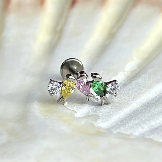 THREE BIRDS Top Internal Thread Medical grade titanium ASTM F136 Labret Stud Lobe Helix Flat Piercing Jewellery size: 1.2 x 8mm