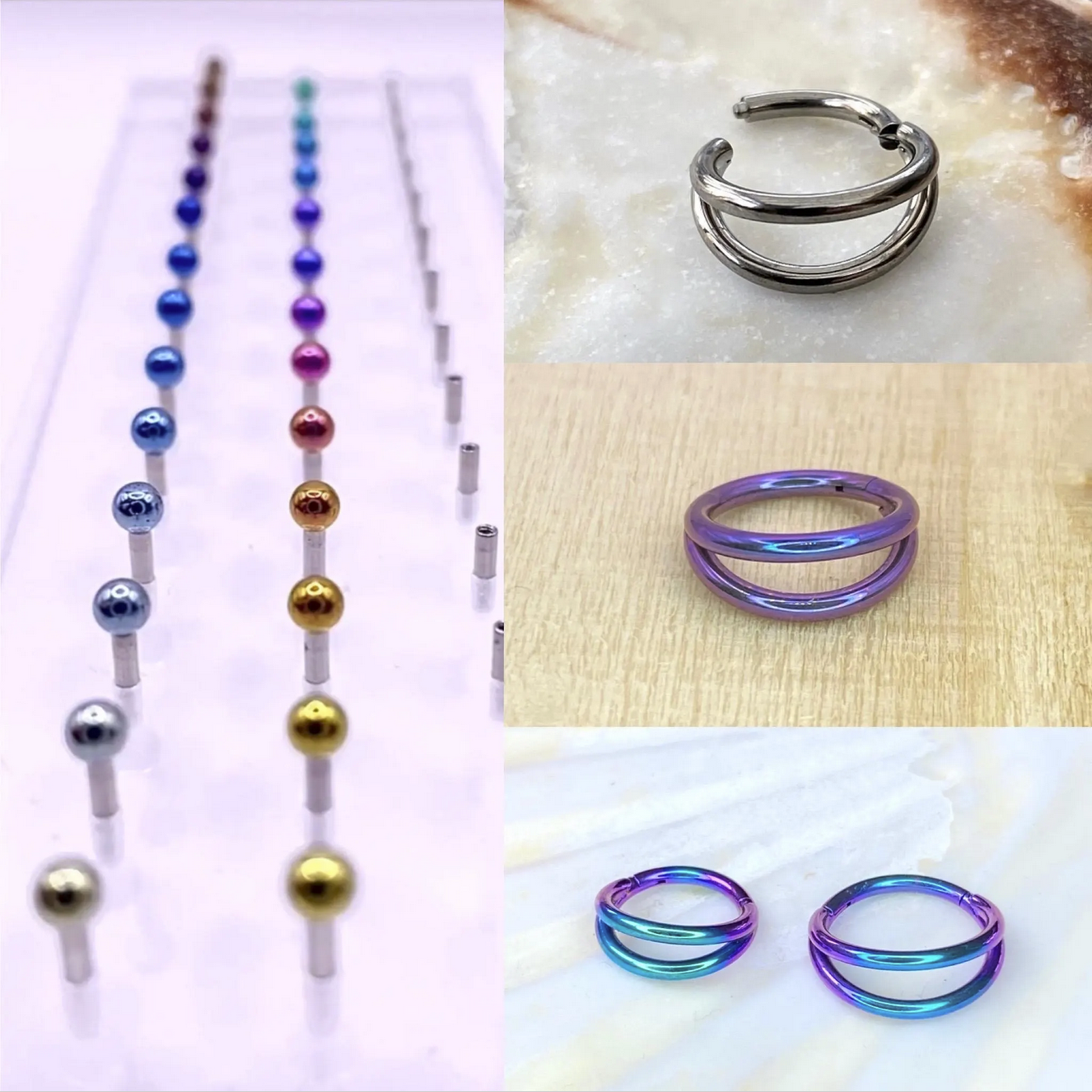 Medical Grade Titanium Double Band Hinged Ring Clicker Hoop for Tragus Helix Cartilage Lobe Piercings size: 1.2 x 6/8/10/11/12 mm