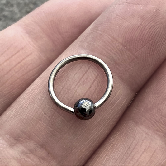 Medical Grade Titanium Ball Closed Ring Hematite Bead Hoop Daith Helix Nose Septum Lobe Piercings