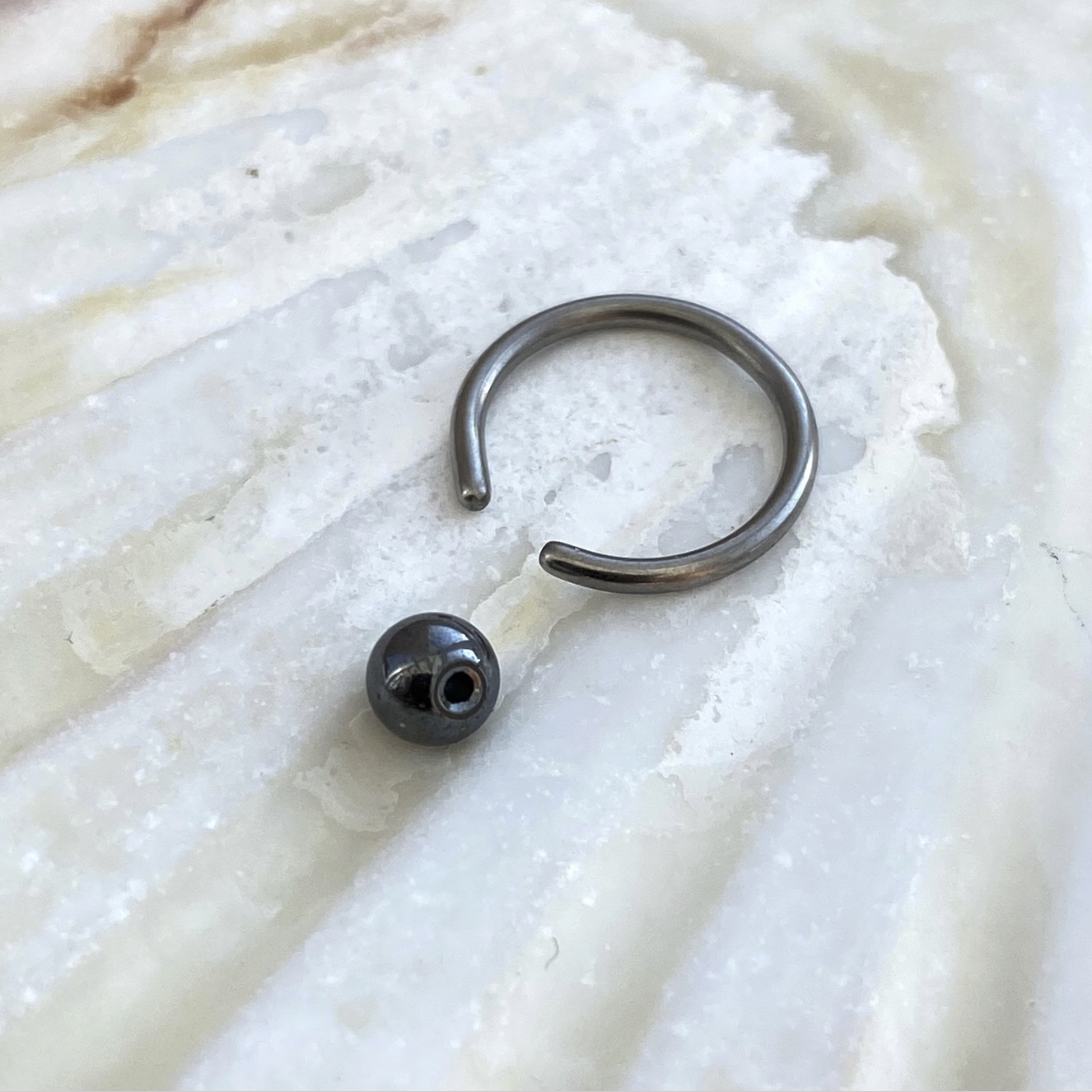Medical Grade Titanium Ball Closed Ring Hematite Bead Hoop Daith Helix Nose Septum Lobe Piercings
