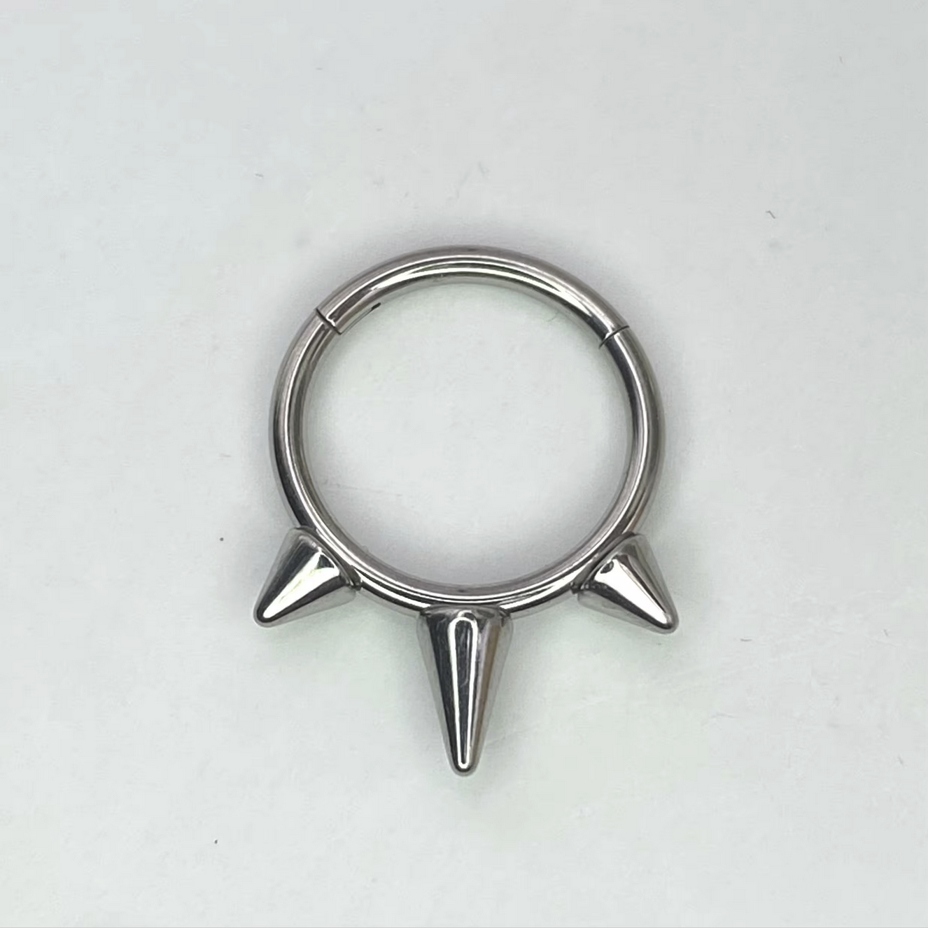 Medical Grade Titanium Forward Facing 3 Cone Spikes Hinged or Clicker Ring Daith Septum Helix Lobe Piercings size: 1.2 x 8/10 mm