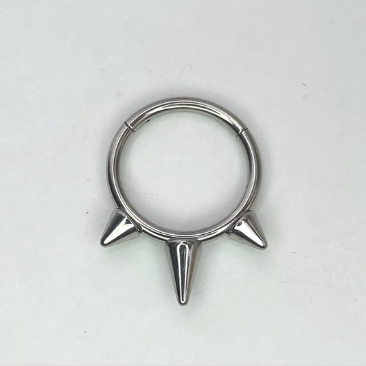 Medical Grade Titanium Forward Facing 3 Cone Spikes Hinged or Clicker Ring Daith Septum Helix Lobe Piercings size: 1.2 x 8/10 mm