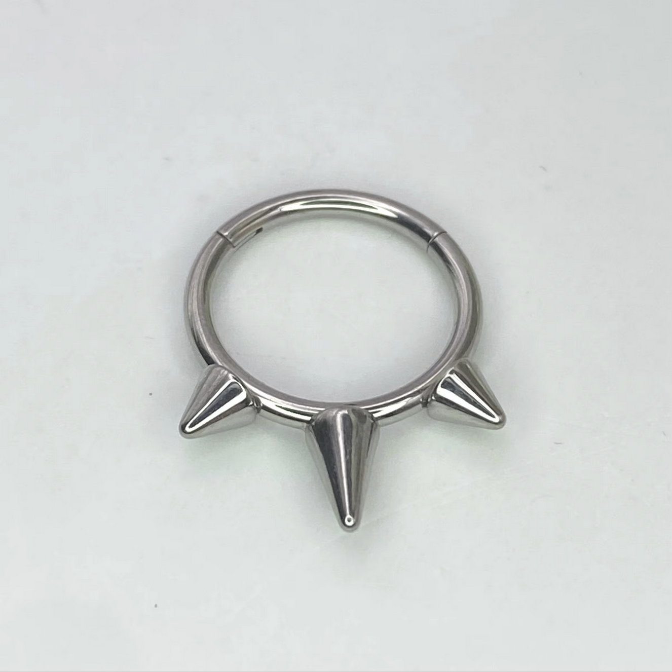 Medical Grade Titanium Forward Facing 3 Cone Spikes Hinged or Clicker Ring Daith Septum Helix Lobe Piercings size: 1.2 x 8/10 mm
