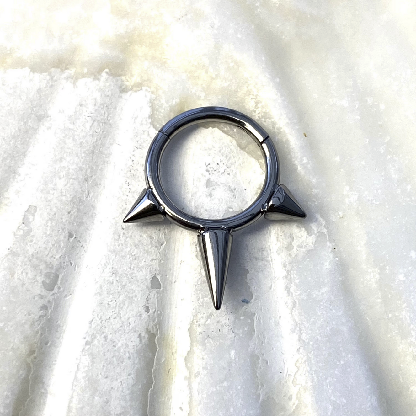 Medical Grade Titanium Forward Facing 3 Cone Spikes Hinged or Clicker Ring Daith Septum Helix Lobe Piercings size: 1.2 x 8/10 mm
