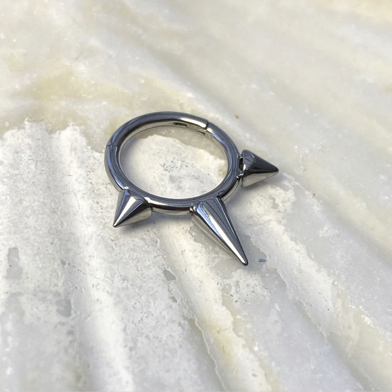 Medical Grade Titanium Forward Facing 3 Cone Spikes Hinged or Clicker Ring Daith Septum Helix Lobe Piercings size: 1.2 x 8/10 mm