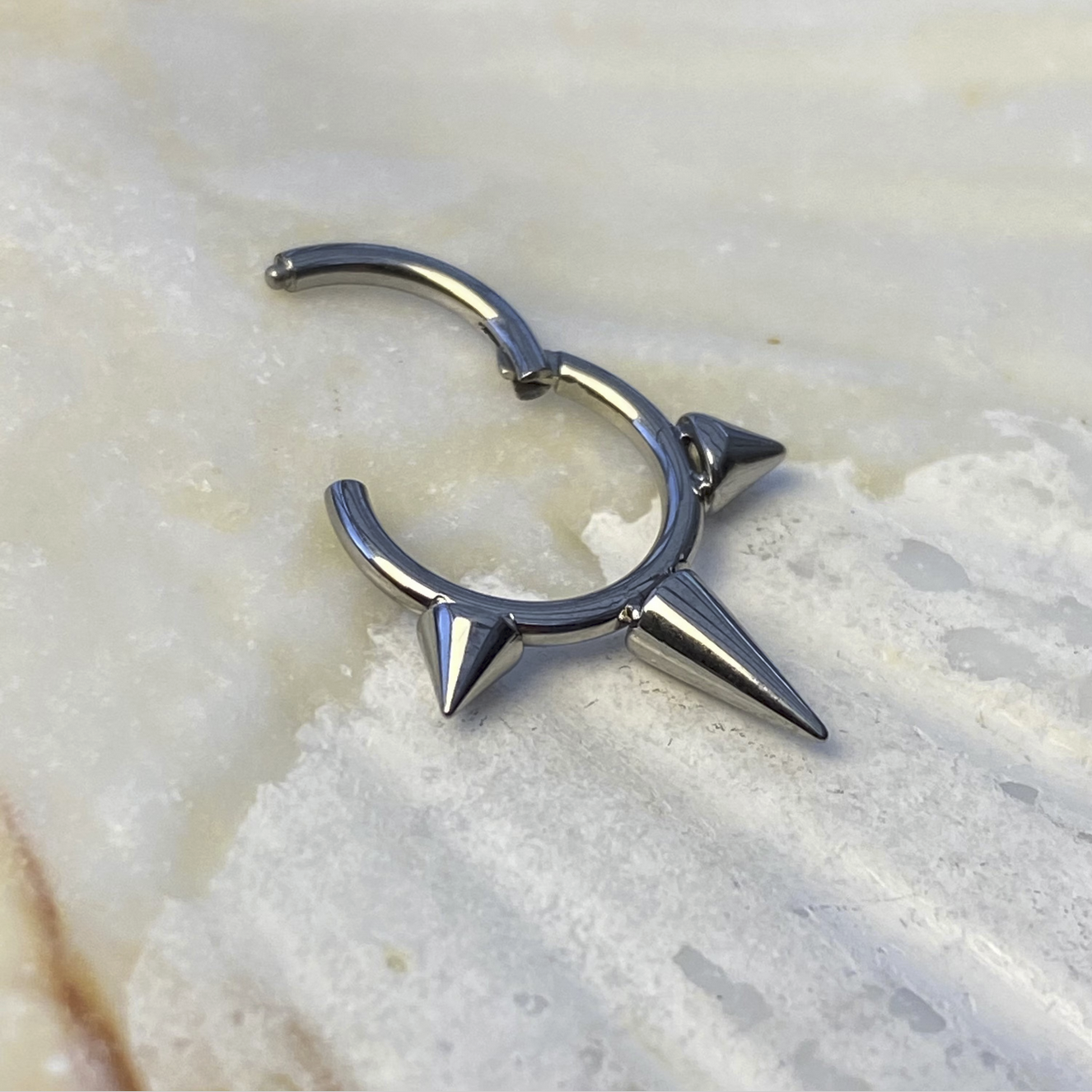 Medical Grade Titanium Forward Facing 3 Cone Spikes Hinged or Clicker Ring Daith Septum Helix Lobe Piercings size: 1.2 x 8/10 mm