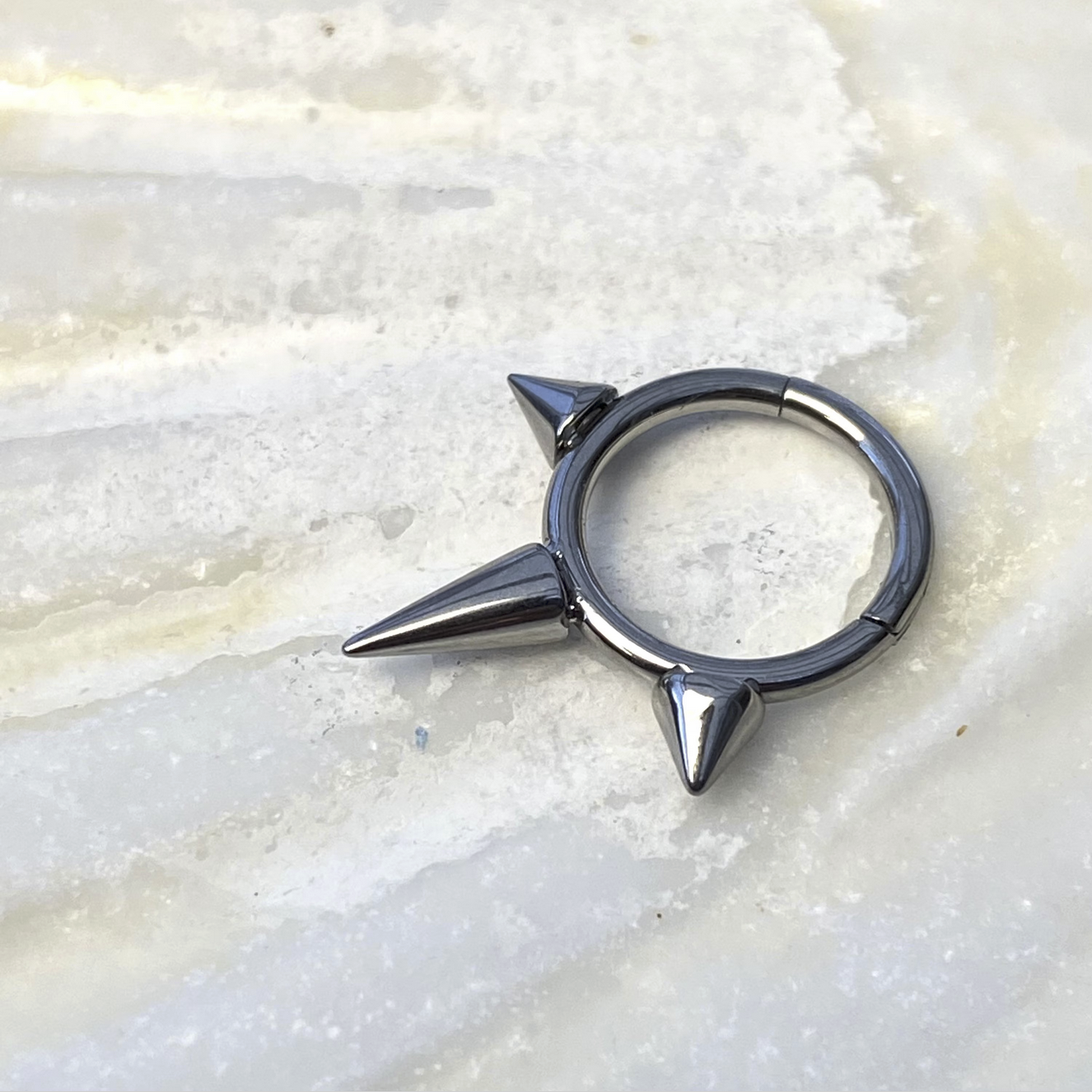 Medical Grade Titanium Forward Facing 3 Cone Spikes Hinged or Clicker Ring Daith Septum Helix Lobe Piercings size: 1.2 x 8/10 mm