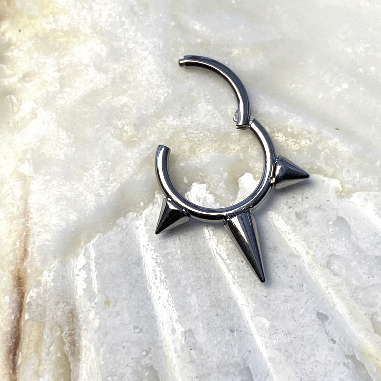 Medical Grade Titanium Forward Facing 3 Cone Spikes Hinged or Clicker Ring Daith Septum Helix Lobe Piercings size: 1.2 x 8/10 mm