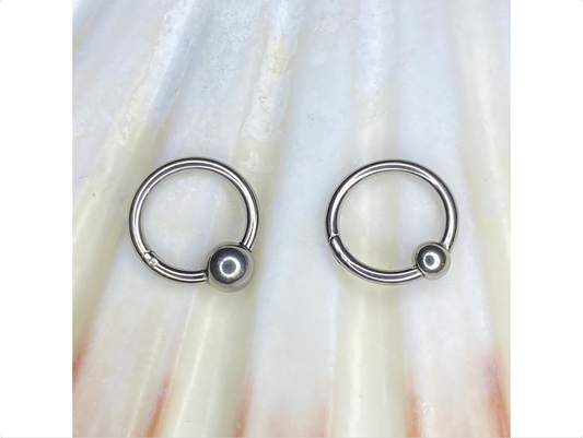 Medical Grade Titanium CLICKER Hoop BALL CLOSED Ring Earring for Daith Helix Nose Septum Lobe Piercings size: 1.2 x 8mm, 3mm or 4mm ball
