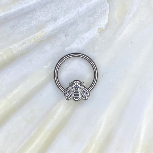 Medical Grade Titanium Forward Facing BEE Design Hinged Ring Clicker Ring Cartilage Earrings size 1.2 x 8/10mm