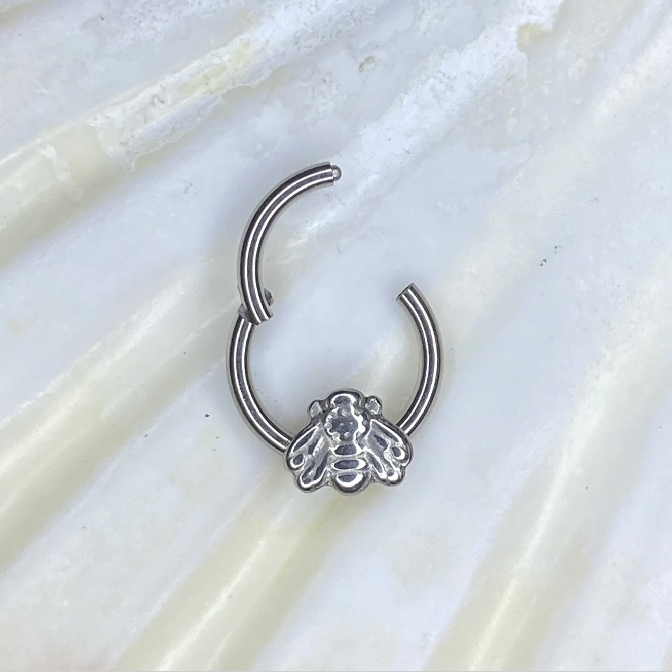 Medical Grade Titanium Forward Facing BEE Design Hinged Ring Clicker Ring Cartilage Earrings size 1.2 x 8/10mm