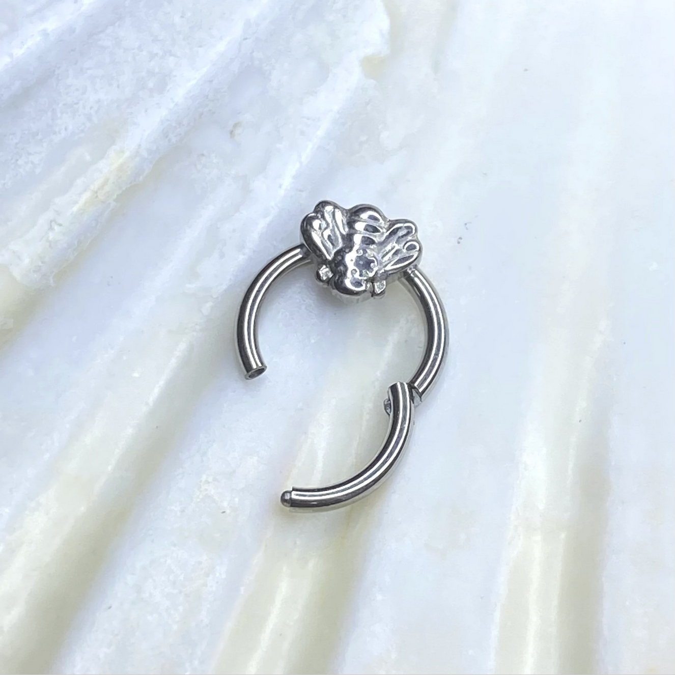 Medical Grade Titanium Forward Facing BEE Design Hinged Ring Clicker Ring Cartilage Earrings size 1.2 x 8/10mm