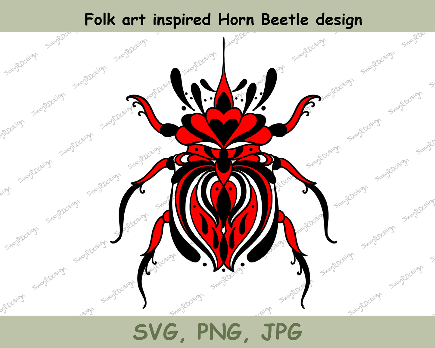 Stunning Horn Beetle Artwork - Fine Line Design Meets Hungarian Culture, Coloured version SVG, PNG, JPG