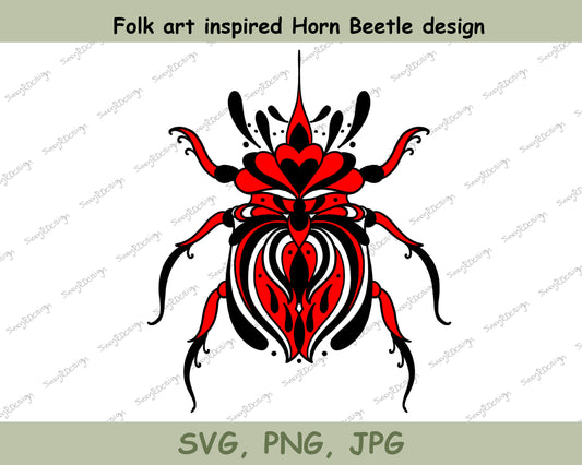 Stunning Horn Beetle Artwork - Fine Line Design Meets Hungarian Culture, Coloured version SVG, PNG, JPG