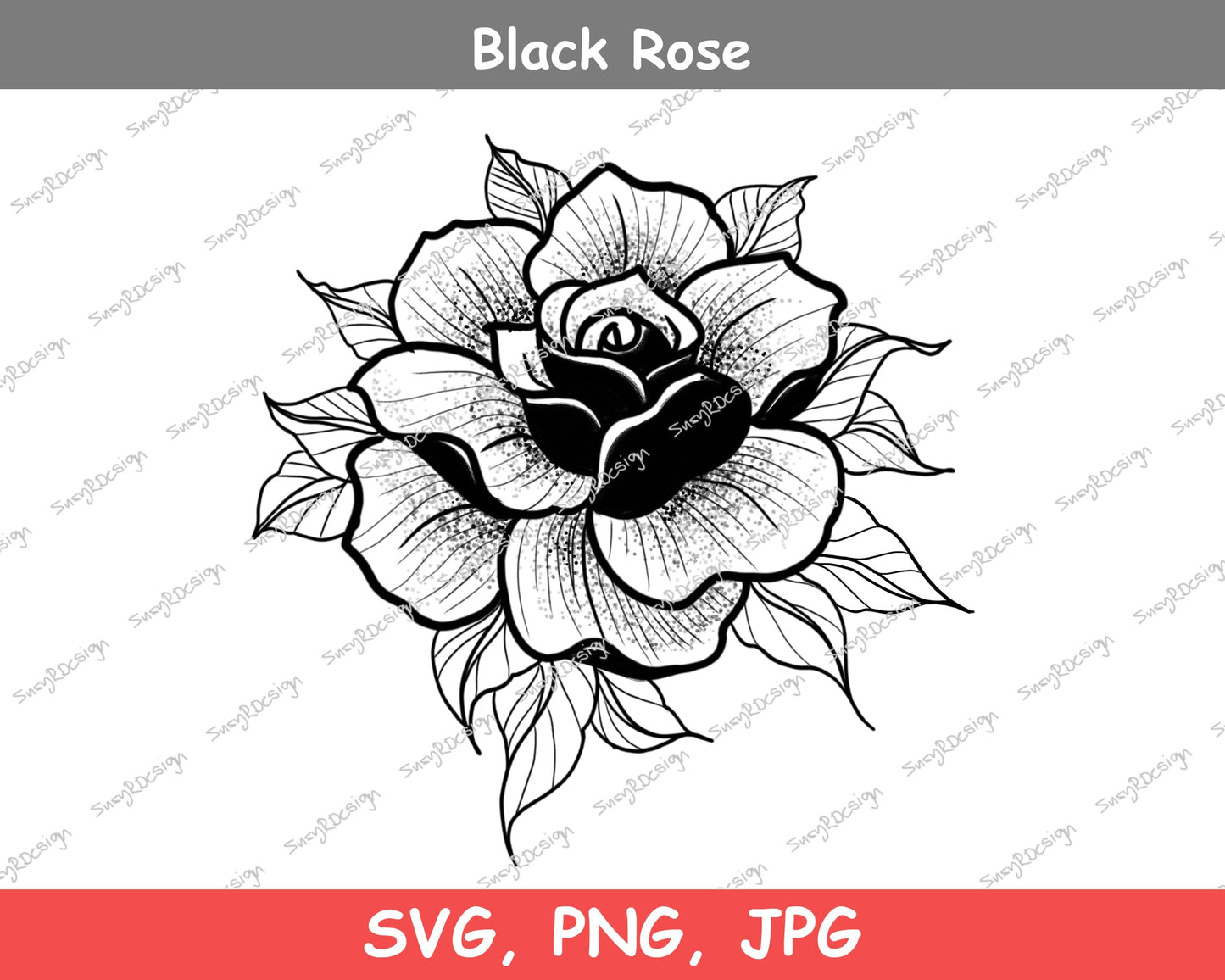 Black Rose Line drawing, Dotwork Art, Plant Clip Art, Digital Downloads, for Screenprinting, Cardmaking, Rose svg, JPG, PNG, SVG