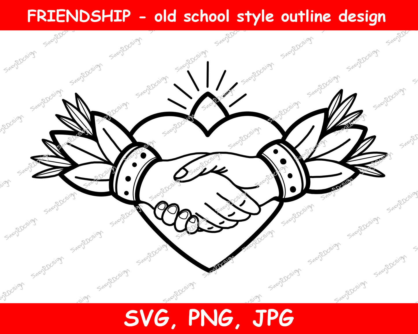 Friendship Old School Tattoo style design Outline drawing, clipart for sublimation projects, card making, printing, Valentines svg, png, jpg