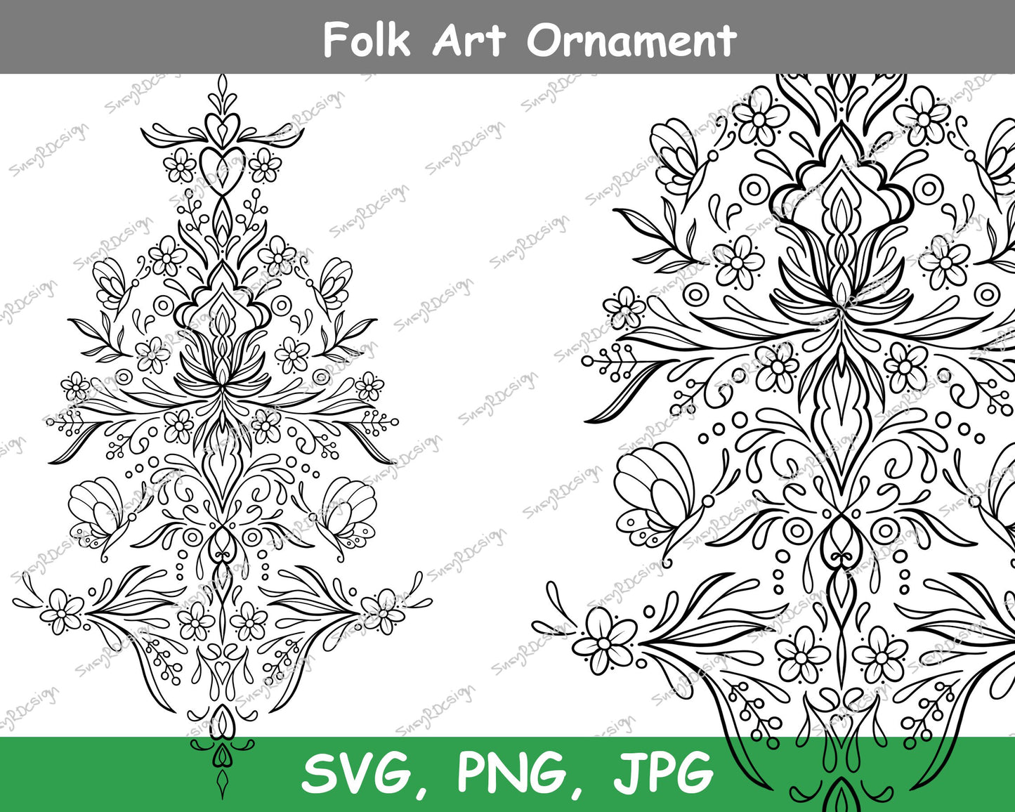 Folk Art Ornament Line drawing, Plant Clip Art, Digital Downloads, Flower svg, Folk Art svg, Folk Art Clipart,  JPG, PNG, SVG