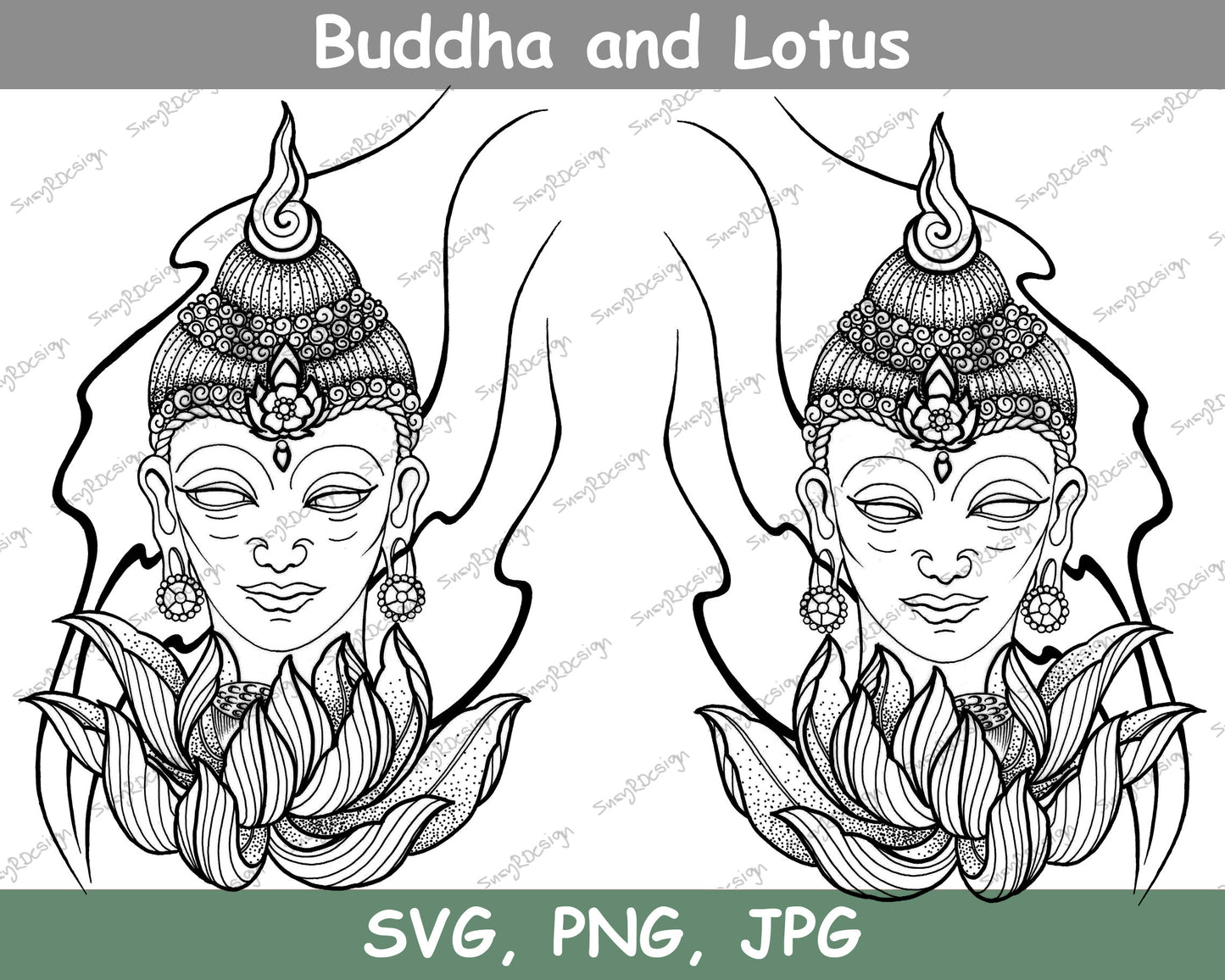 Buddha and Lotus Line drawing, Digital Downloads, Buddha svg,  Buddha Head, Buddha, Buddha Art, Tattoo Design, Tshirt Design JPG, PNG, SVG