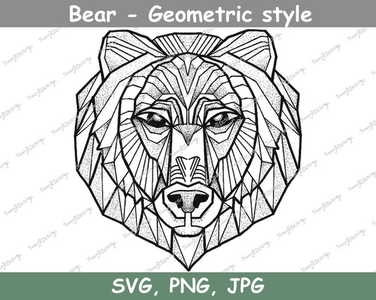 Bear Geometric Style Line Drawing, Animal Art, Bear svg , Bear Art, Animal Prints, Animal Portrait, Bear Geometric, SVG, JPG, PNG