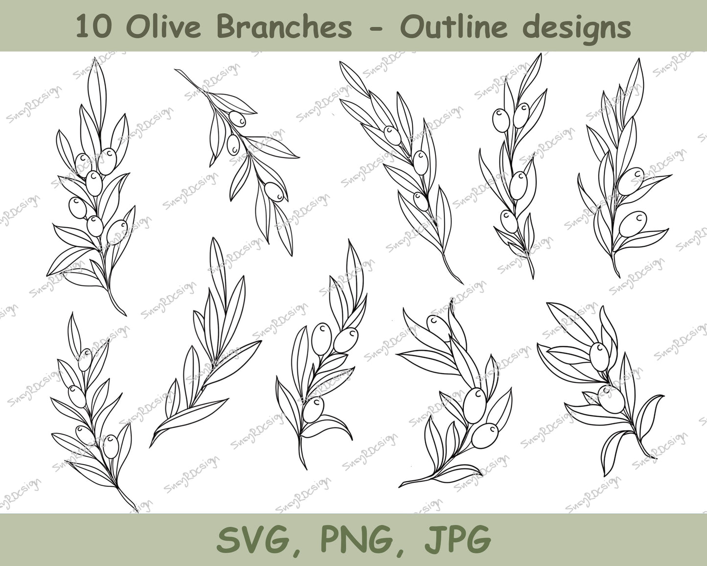 Olive Branch Bundle of 10 Line Drawings, illustration svg, olive branch svg, cricut svg, fine line design, olive print, olives SVG, PNG JPG