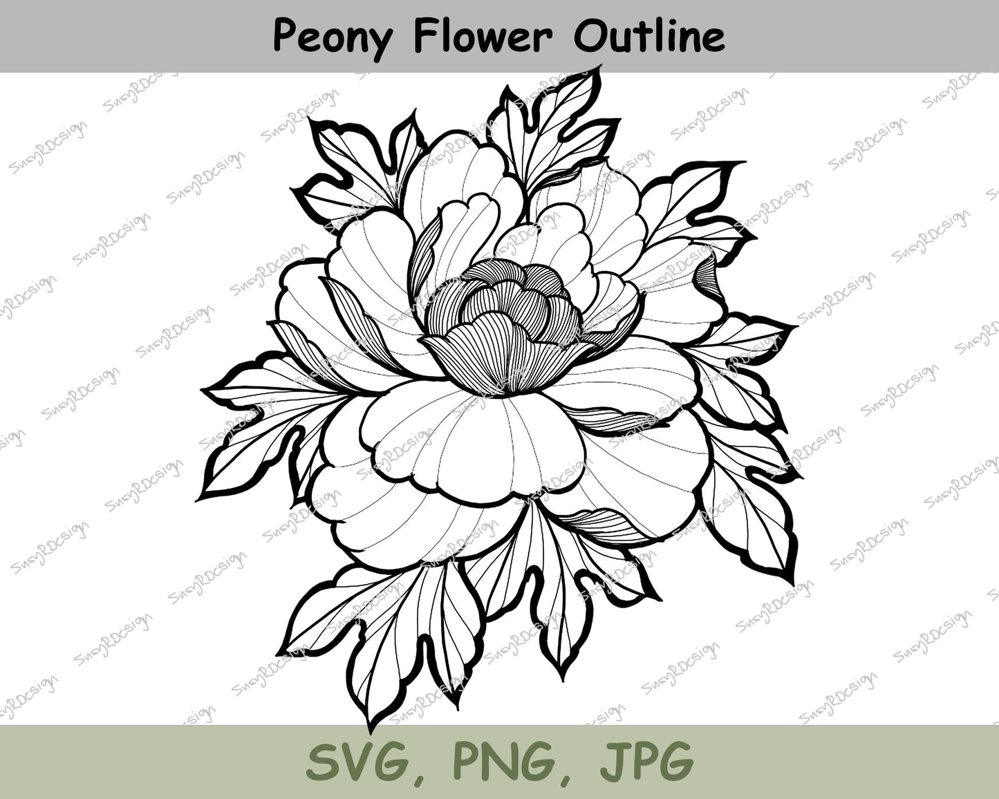 Peony Flower Outline, Tattoo Style, Floral Clip Art, Digital Downloads, Peony Print, Peony Wall Art, Cricut template, Sticker, SVG, JPG, PNG