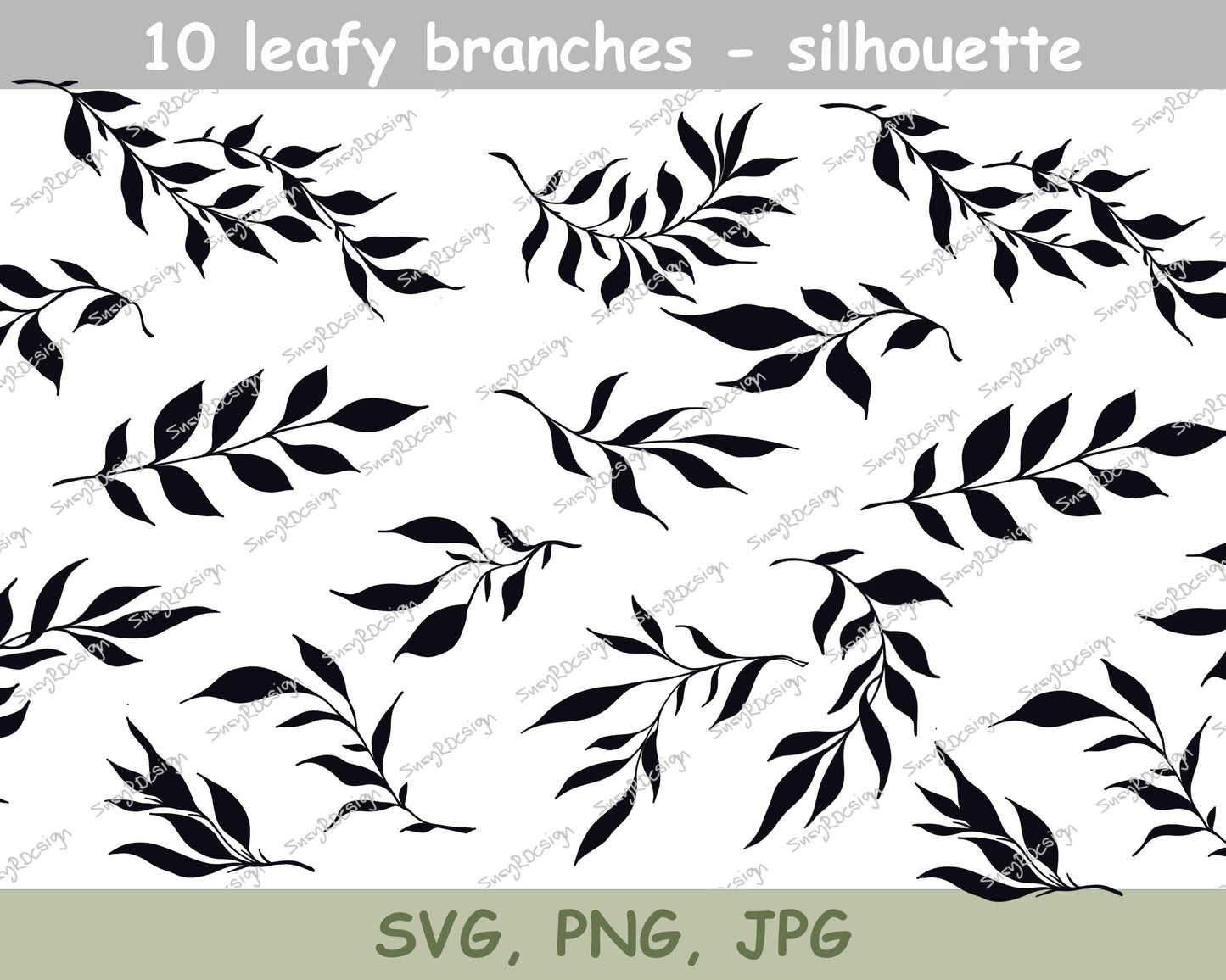 Botanical Drawing Kit - 10 Leafy Branch Designs, Fine Line Art, Nature-Inspired Graphics for Cricut, Instant Download