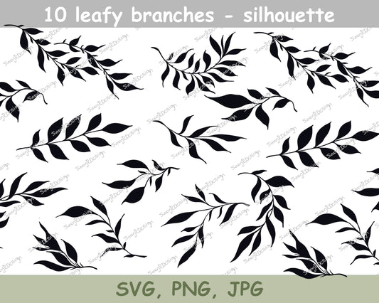 Botanical Drawing Kit - 10 Leafy Branch Designs, Fine Line Art, Nature-Inspired Graphics for Cricut, Instant Download