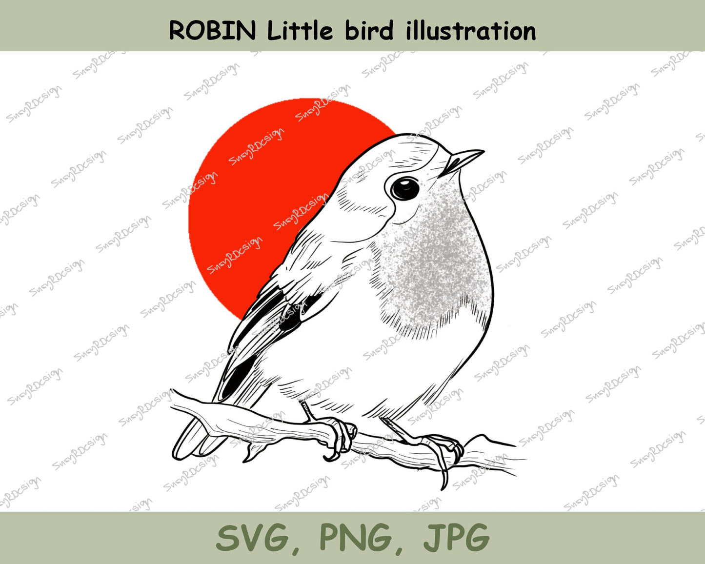 Robin little bird illustration digital files JPG PNG SVG