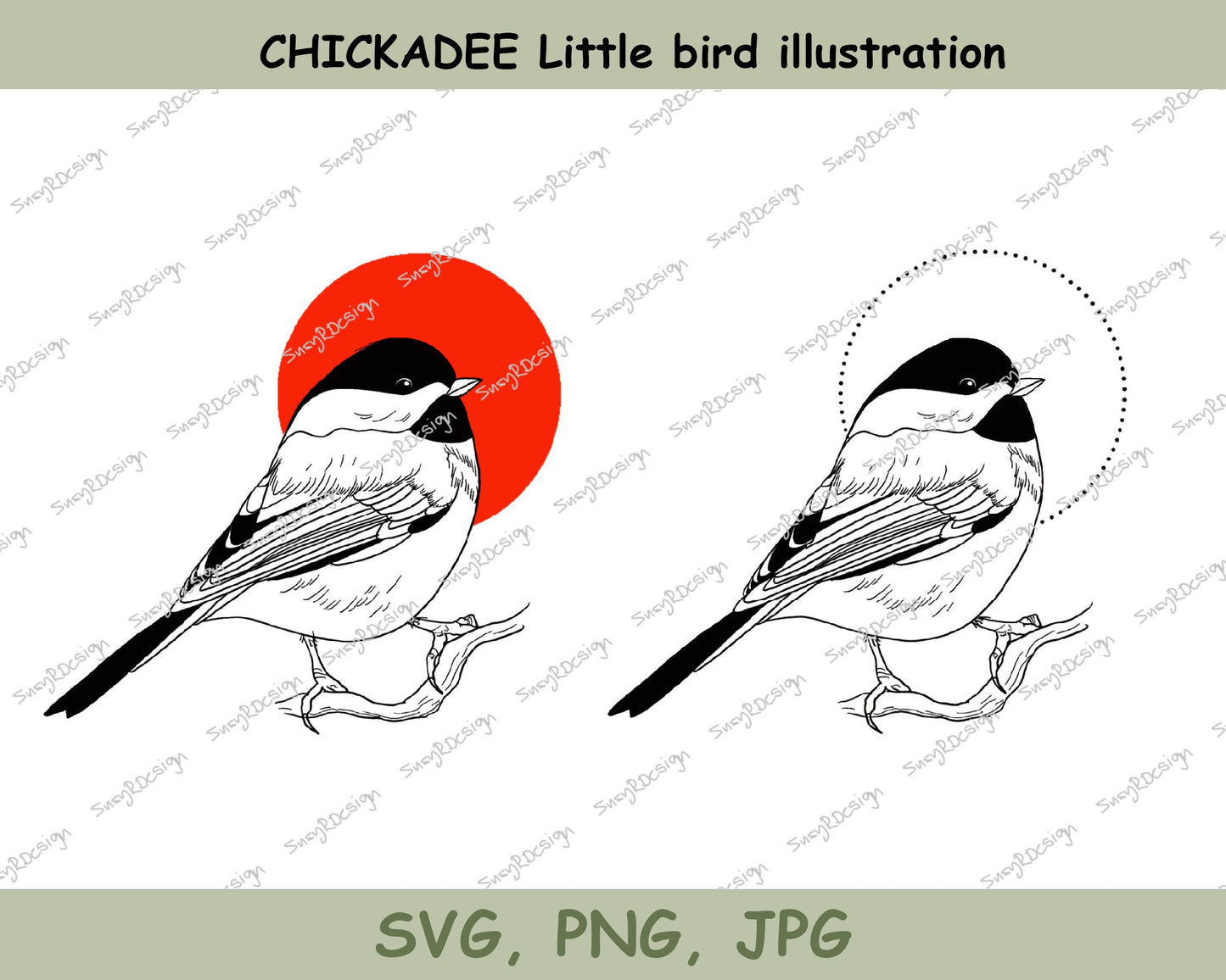 Chickadee little bird illustration digital files JPG PNG SVG