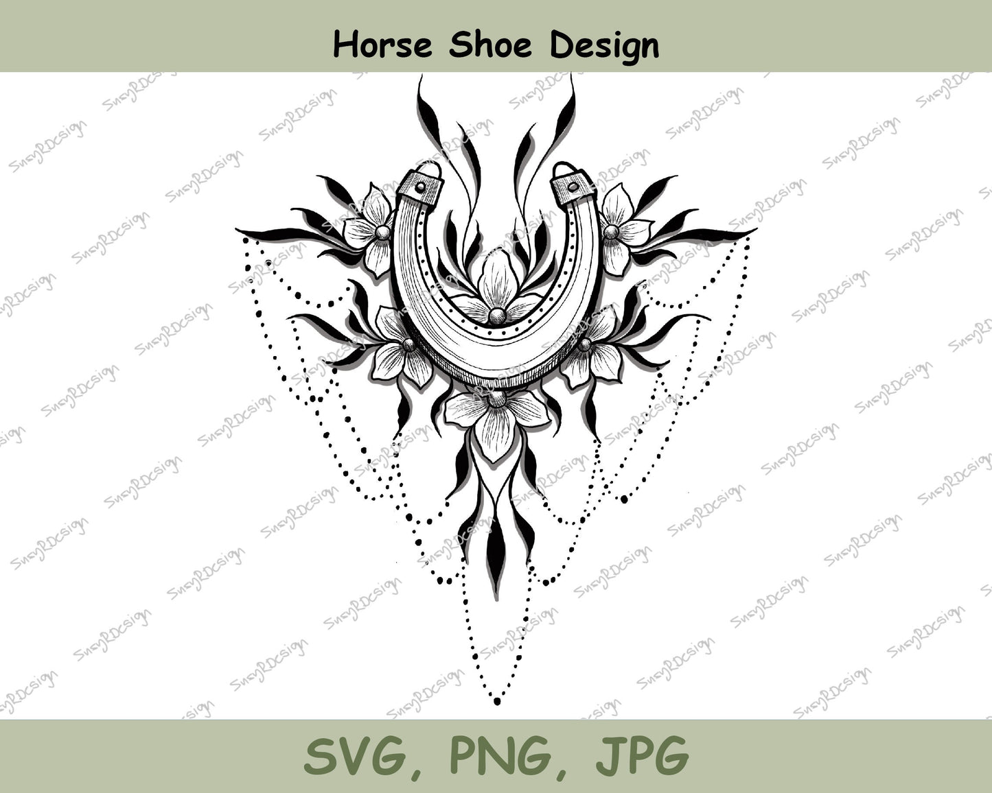 Horse Shoe and Flowers Fine Line drawing, Digital Downloads, horse shoe svg, flower svg, Tattoo Design, Tshirt Design JPG, PNG, SVG