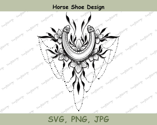 Horse Shoe and Flowers Fine Line drawing, Digital Downloads, horse shoe svg, flower svg, Tattoo Design, Tshirt Design JPG, PNG, SVG