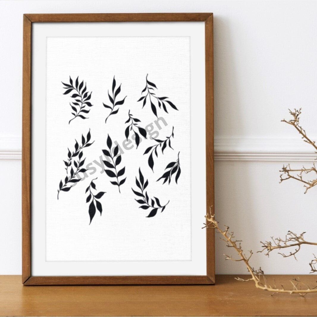 Botanical Drawing Kit - 10 Leafy Branch Designs, Fine Line Art, Nature-Inspired Graphics for Cricut, Instant Download