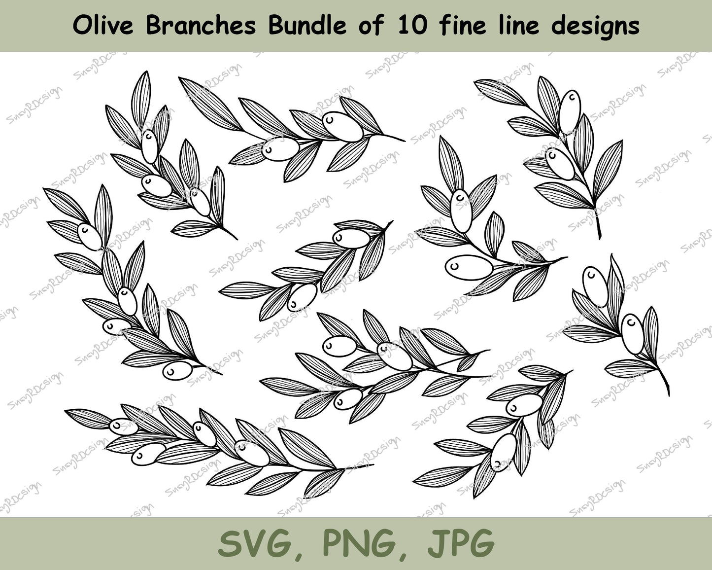 New Olive Branch Bundle of 10 Line Drawings, illustration svg, olive branch svg, cricut svg, fine line design olive print olives SVG PNG JPG