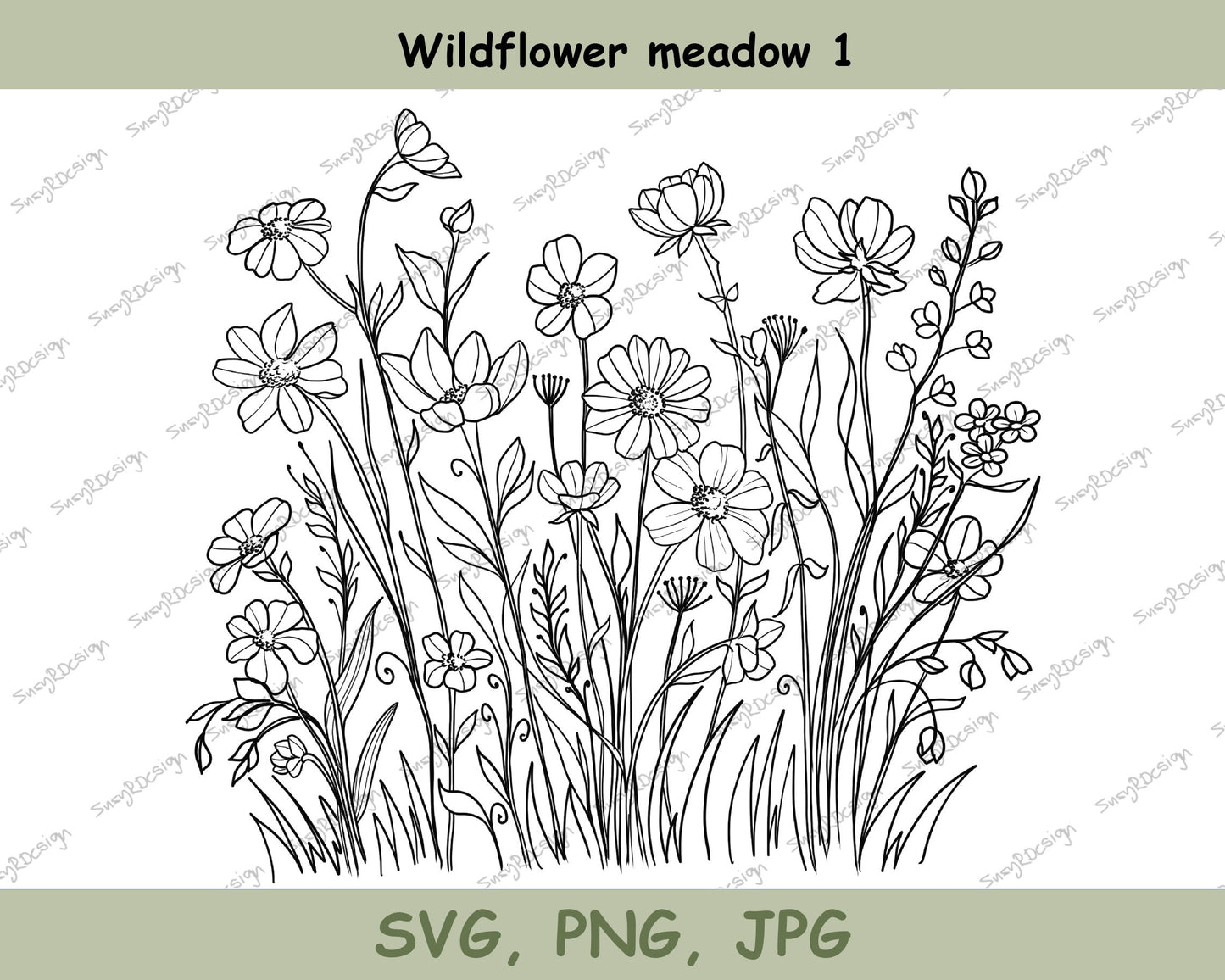 Wildflower Meadow Line Drawings, illustration svg, wildflower svg, cricut svg, fine line design, wildflower print, daisy flower SVG PNG JPG