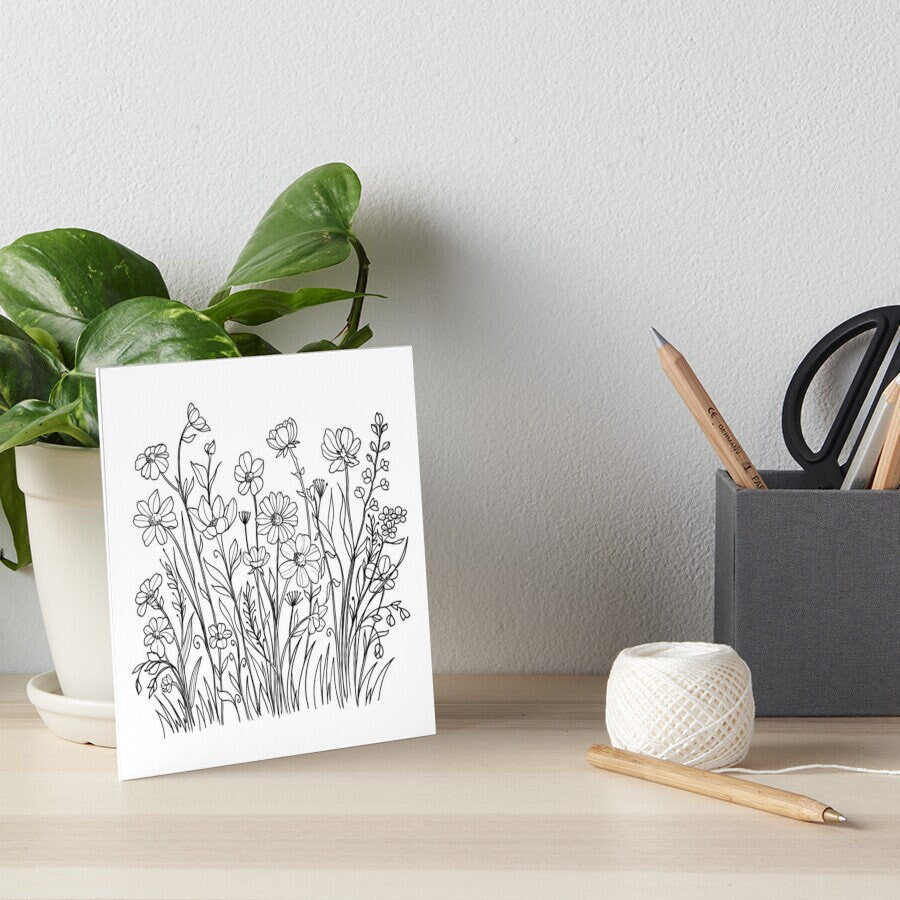 Wildflower Meadow Line Drawings, illustration svg, wildflower svg, cricut svg, fine line design, wildflower print, daisy flower SVG PNG JPG