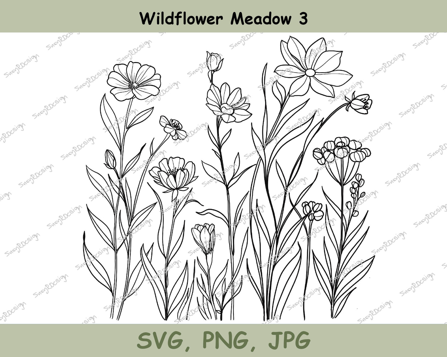 Wildflower Meadow 3 Line Drawing, illustration svg, wildflower svg, cricut svg, fine line design, wildflower print tshirt design SVG PNG JPG