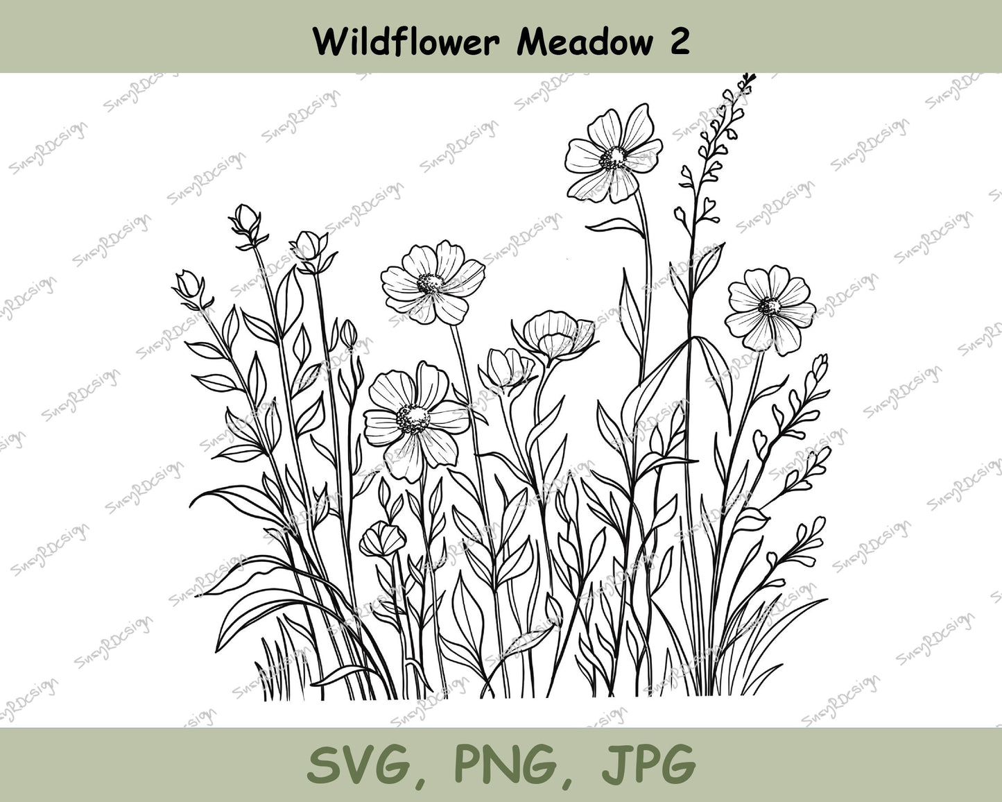 Wildflower Meadow 2 Line Drawing, illustration svg, wildflower svg, cricut svg, fine line design, wildflower print tshirt design SVG PNG JPG