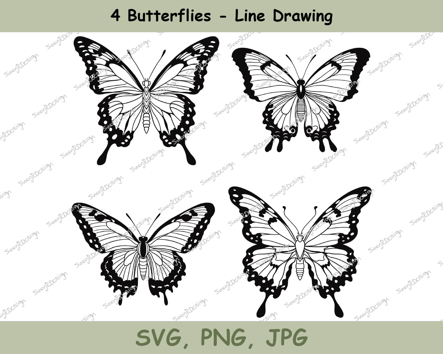 Butterfly Bundle of 4 Line Drawings, illustration svg, butterfly svg, cricut svg, fine line design, butterfly print, butteflies SVG, PNG JPG