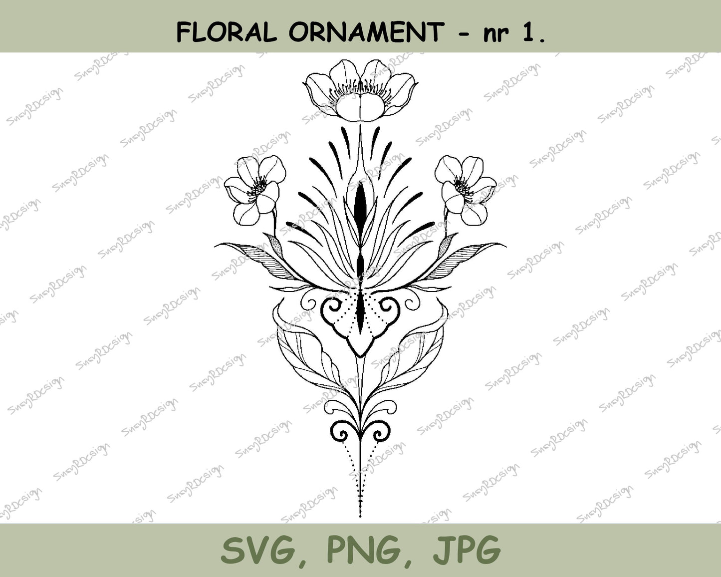 Floral Ornament nr.1, Fine Line Design, illustration svg, geometry svg, cricut svg, ornament print, floral tattoo design, SVG PNG JPG